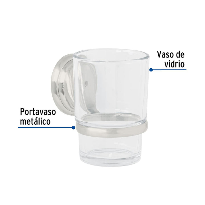 Portavaso cepillero satín con vaso de vidrio, Foset Aqua - Mundo Tool 