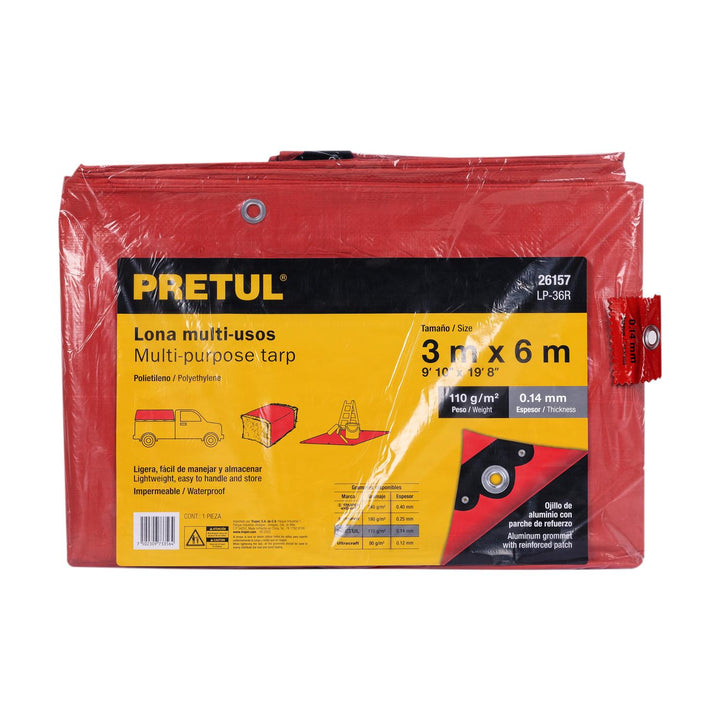 Lona 3 x 6 m, roja, Pretul - Mundo Tool 