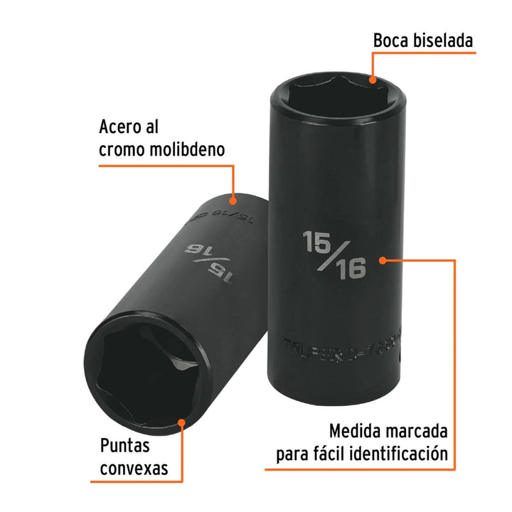 Dado de impacto largo 15/16" - 1/2" Truper - Mundo Tool 