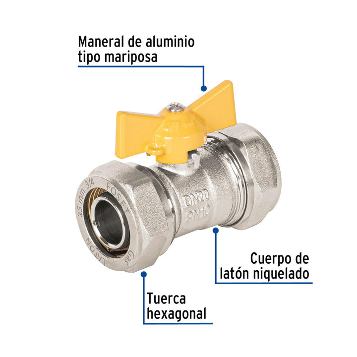 Válvula esfera para PE-AL-PE, 3/4', Foset - Mundo Tool 