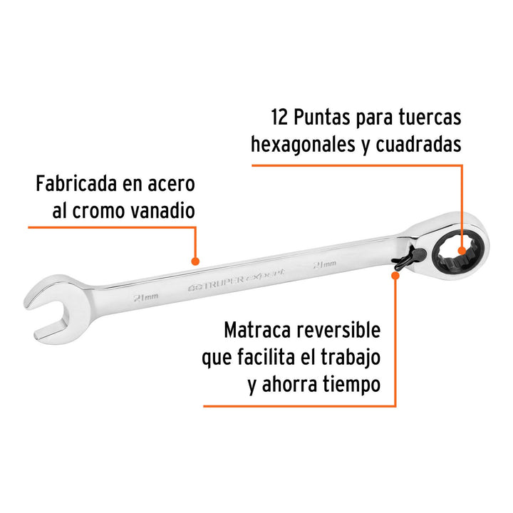 Llave Combinada 21mm Matraca Truper Expert - Mundo Tool 