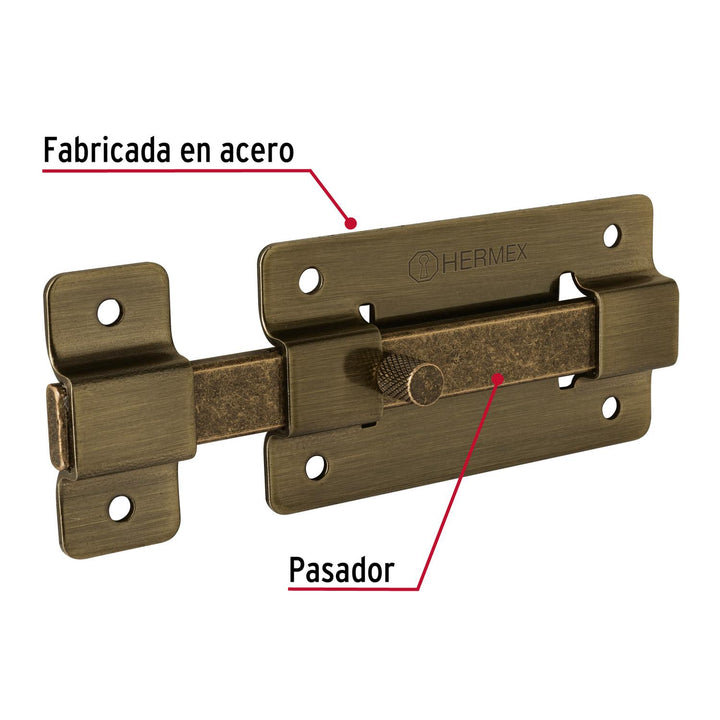 Pasador de barra plana 4", latón antiguo, Hermex - Mundo Tool 