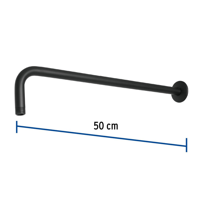 Brazo recto 50 cm con chapetón para regadera, negro mate - Mundo Tool 