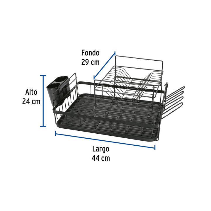 Escurridor negro de acero con 2 niveles para trastes, grande - Mundo Tool 