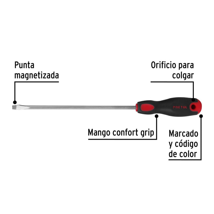 Desarmador plano 1/4x8" mango Comfort Grip Pretul - Mundo Tool 