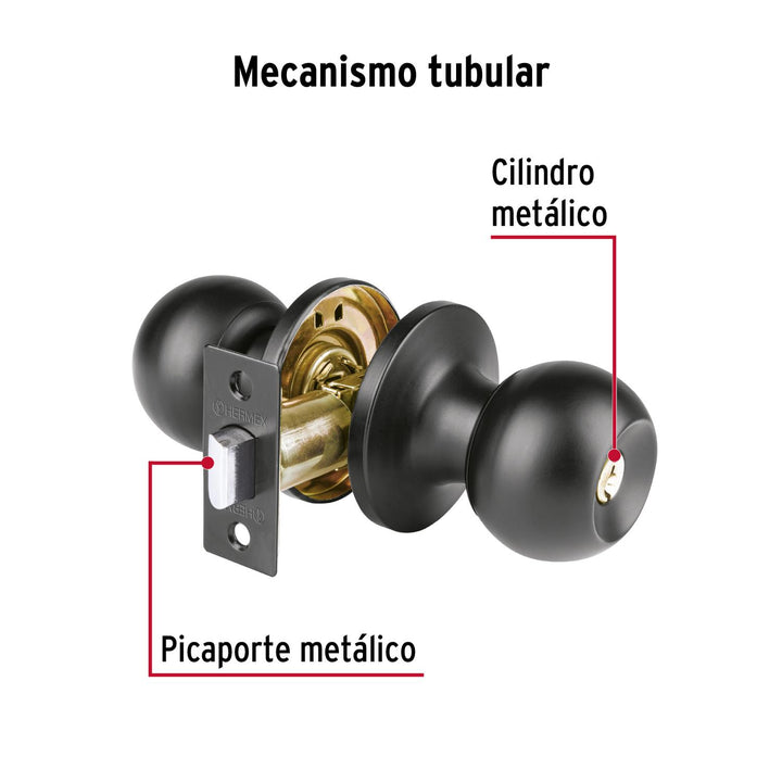 Cerradura esfera tubular, baño, negro, blíster, Basic - Mundo Tool 