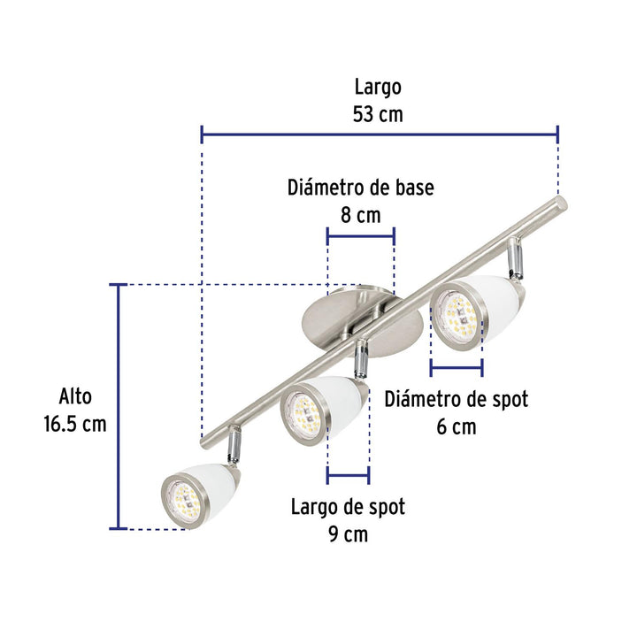 Luminario de sobreponer 3 spots base GU10, Verona, Volteck - Mundo Tool 