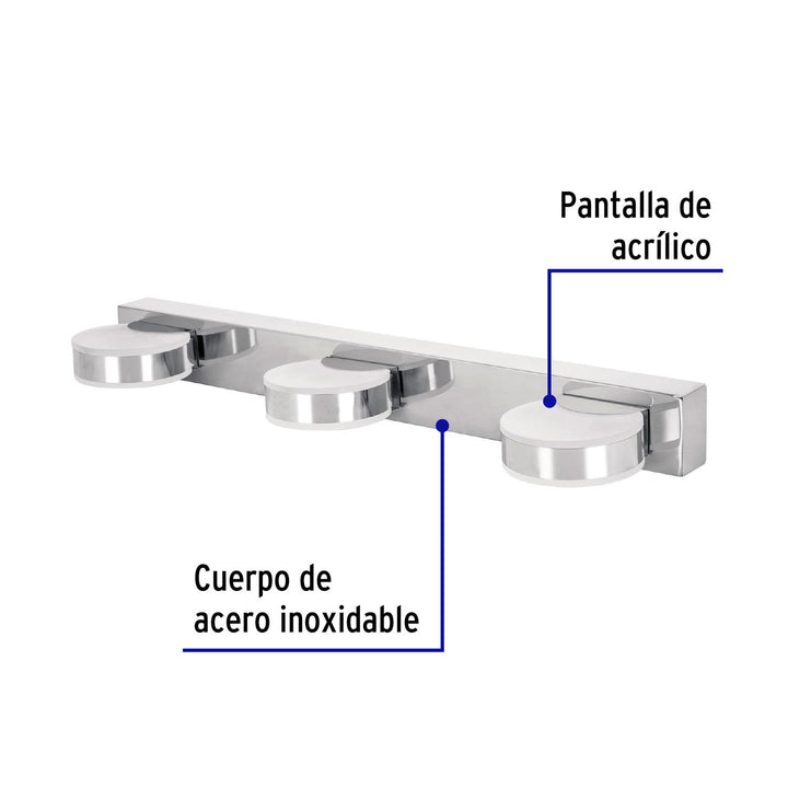 Arbotante decorativo de LED 10 W con 3 spots para baño - Mundo Tool 