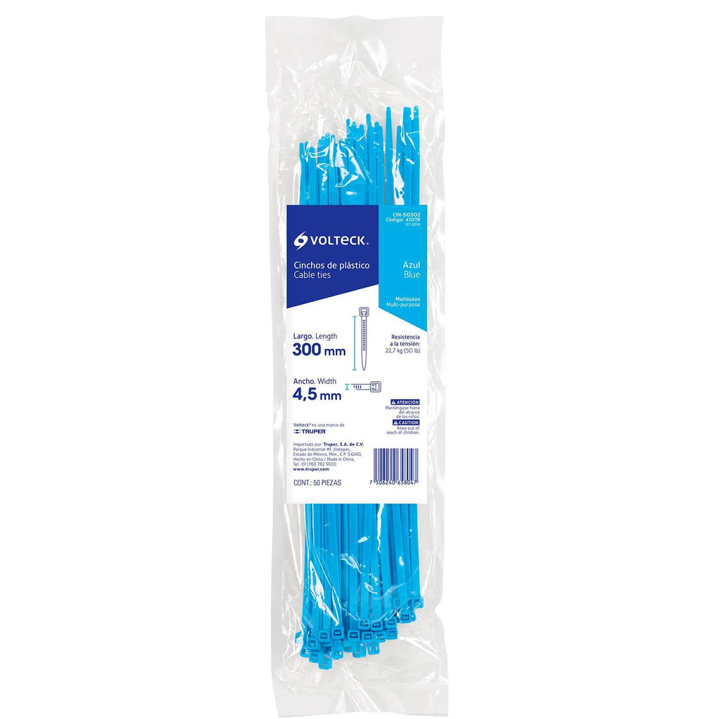 Cincho plástico azul 50 lb, 30 cm bolsa con 50 piezas Volteck - Mundo Tool 