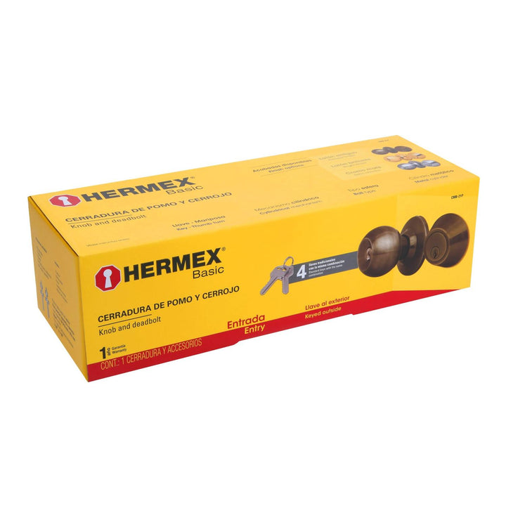 Combo cerraduras, llave-mariposa, latón antiguo,Hermex Basic Hermex - Mundo Tool 