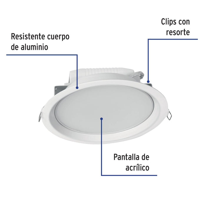 Luminario LED empotrado redondo de 12 W, luz cálida, Volteck - Mundo Tool 