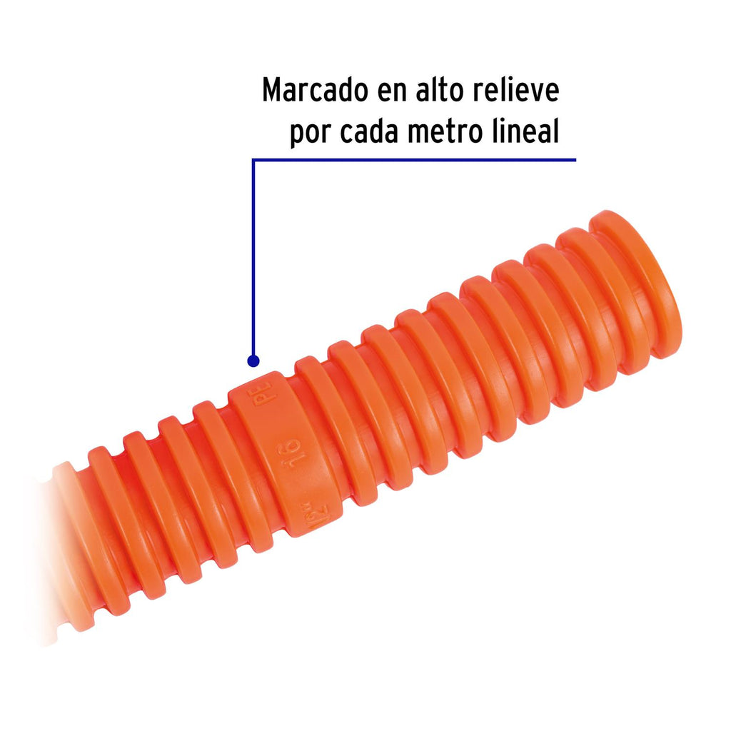 Poliducto 1/2' corrugado flex. reforz. s/guía, 100m