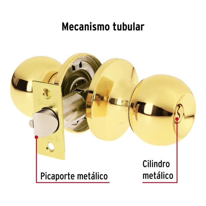 Cerradura tipo esfera, tubular, recámara,brillante, Hermex - Mundo Tool 