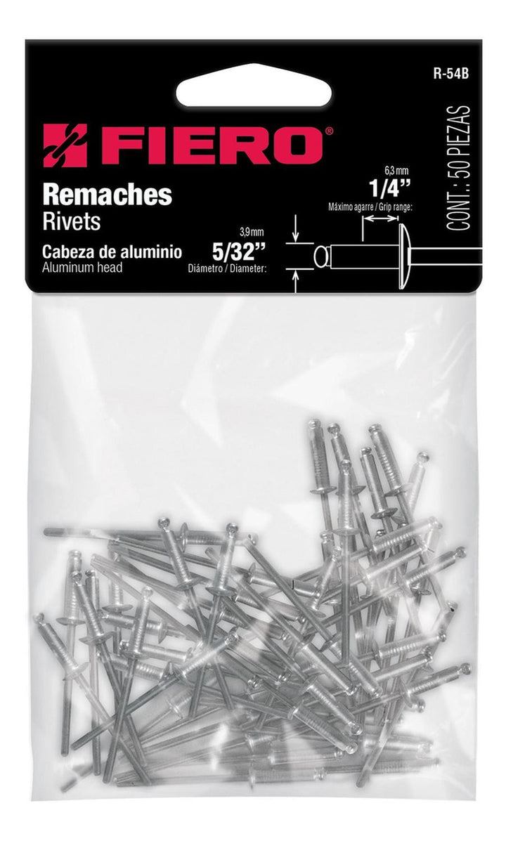 Bolsa con 50 remaches 5/32" x 1/4" de aluminio, ala 5/16" - Mundo Tool 