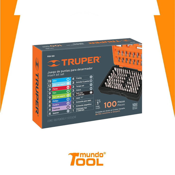Juego 100pzs Puntas De Desarmador 1' Con Estu Truper - Mundo Tool 