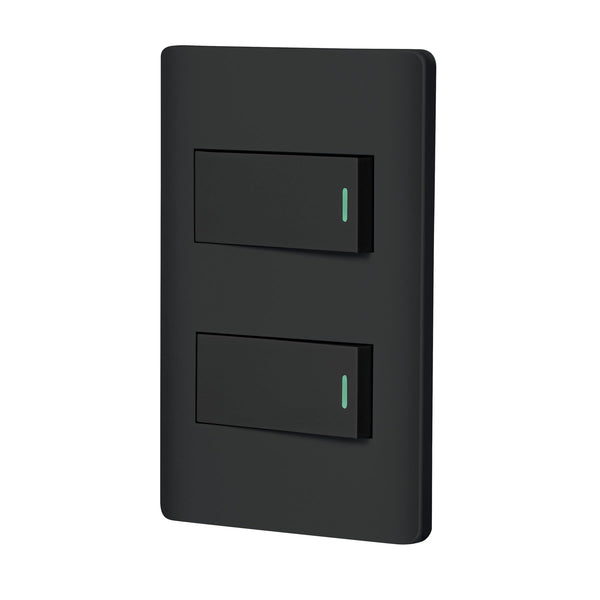 Volteck PA-APDO1-ELN, Placa armada negra 1 interruptor sencillo y 1 de 3 vías línea Lisboa - Mundo Tool 