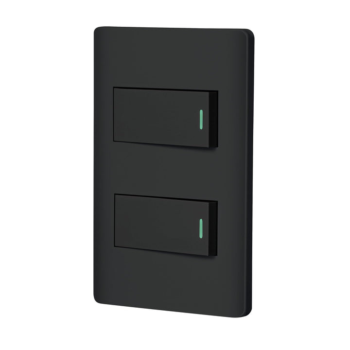 Volteck PA-APDO1-ELN, Placa armada negra 1 interruptor sencillo y 1 de 3 vías línea Lisboa - Mundo Tool 