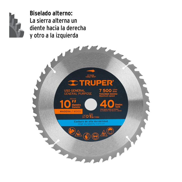 Disco sierra Para Madera 10 40 Dientes Centro 1 - Mundo Tool 