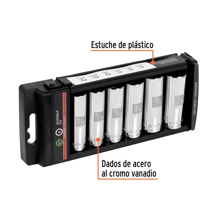 Juego Dados Largos Cuadro 1/2' 6 Piezas Truper - Mundo Tool 