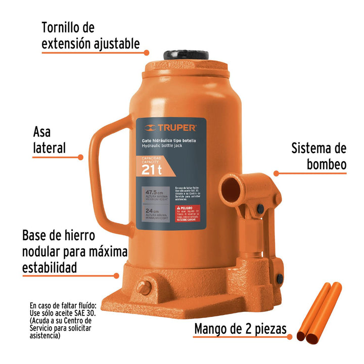 Gato hidráulico de botella de 21 Ton, Truper - Mundo Tool 