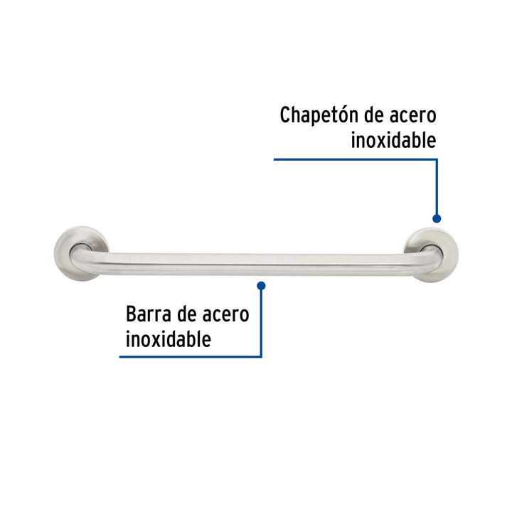 Barra recta de seguridad, acero inox, 1-1/4' x 50cm, Foset - Mundo Tool 