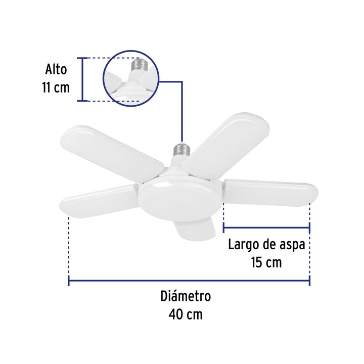 Lámpara de LED 50 W, tipo ventilador con 5 aspas ajustables - Mundo Tool 