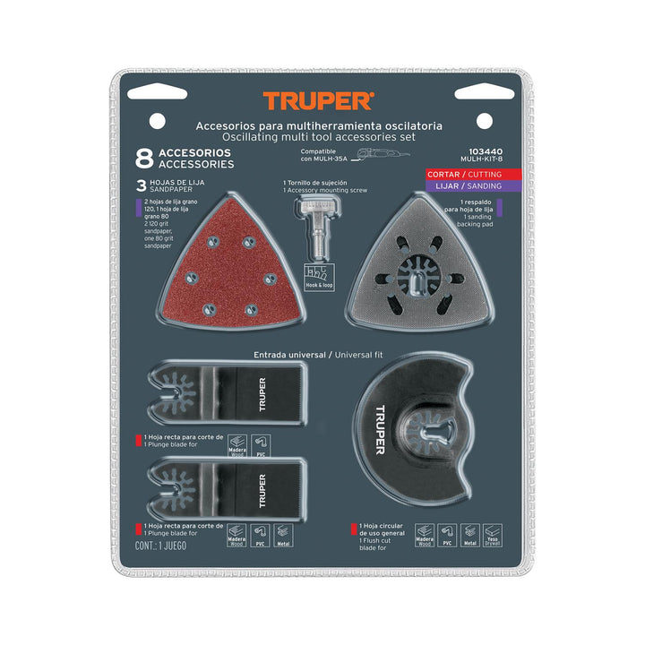 Kit con 8 accesorios para multiherramienta, TRUPER PRO - Mundo Tool 