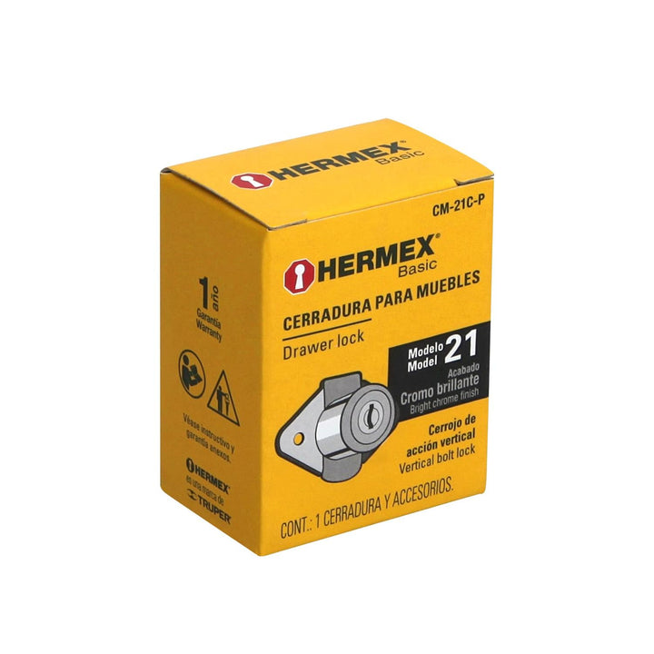 Cerradura para mueble, modelo 21, cromo, Hermex Basic - Mundo Tool 