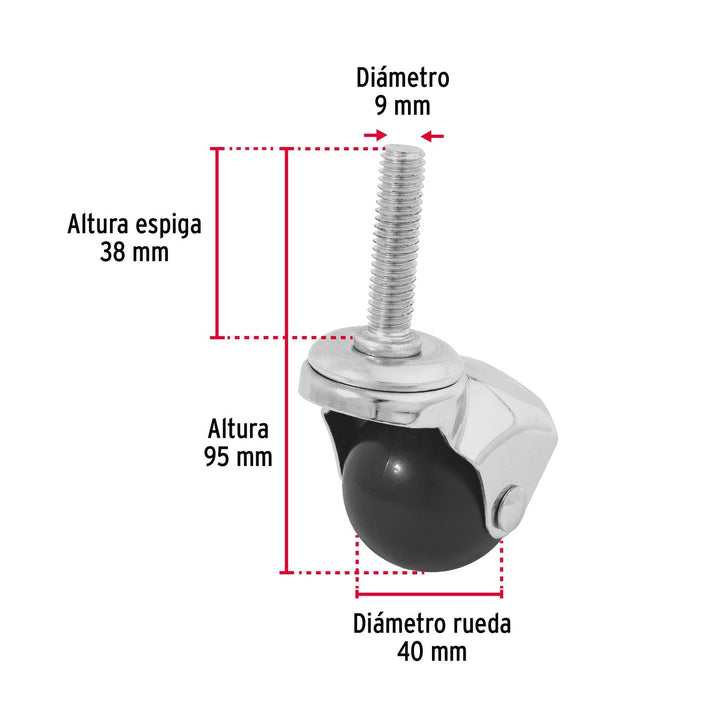 Rodaja Esférica 40 Mm Con Espiga Fiero - Mundo Tool 