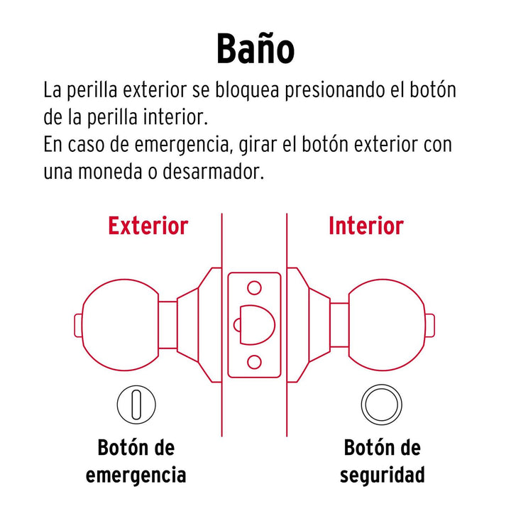 Cerradura esfera tubular, baño, negro, blíster, Basic - Mundo Tool 