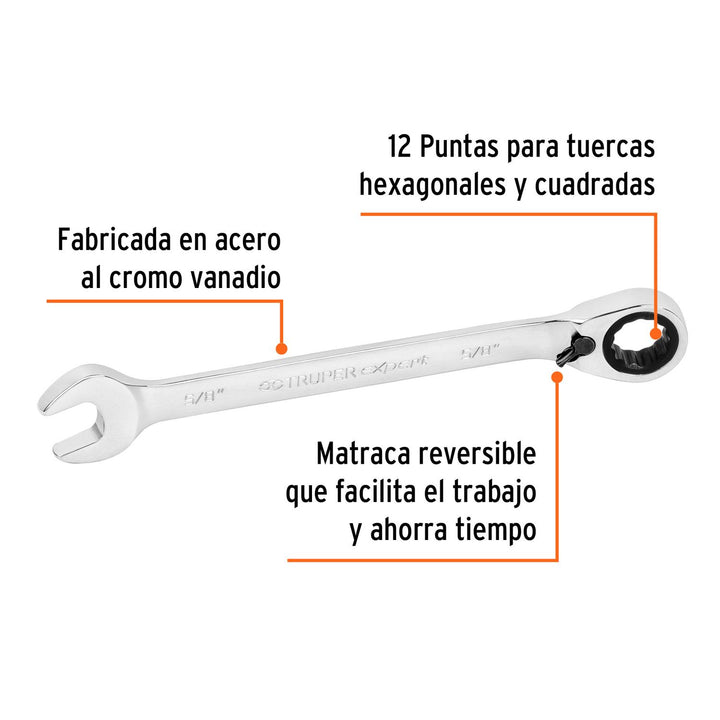 Llave Combinada 5/8'x208mm Matraca Truper Expert - Mundo Tool 