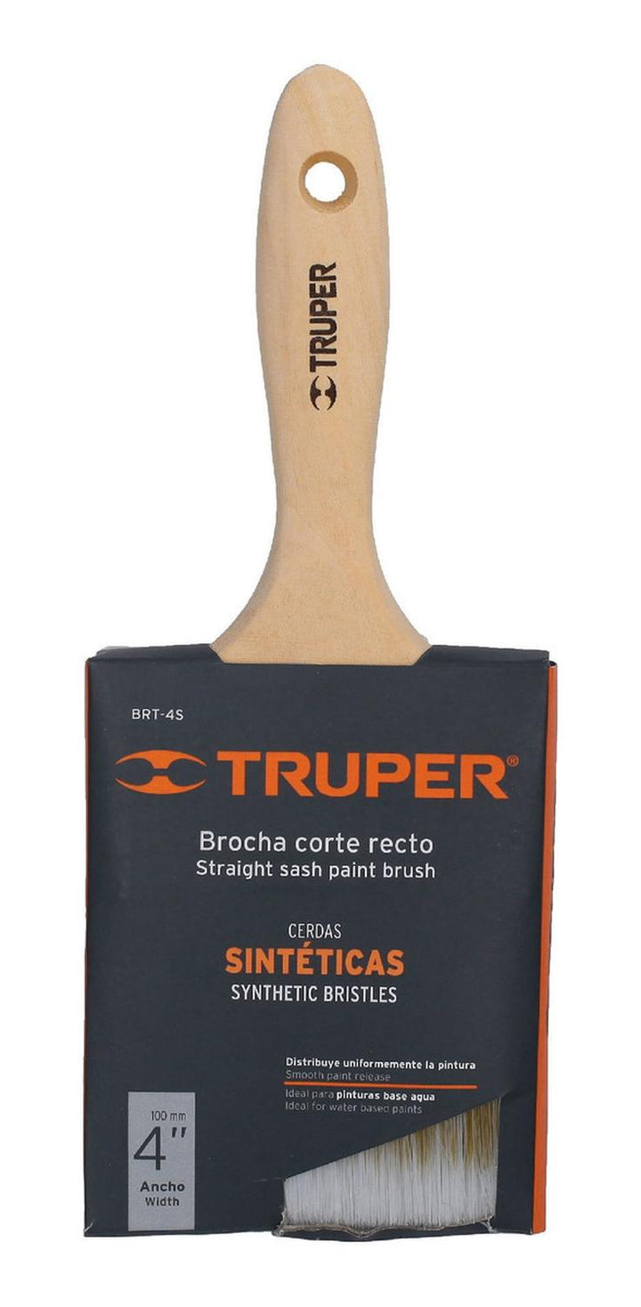 Brocha 4'mango De Madera Corte Recto Cerdas S Truper Mundo