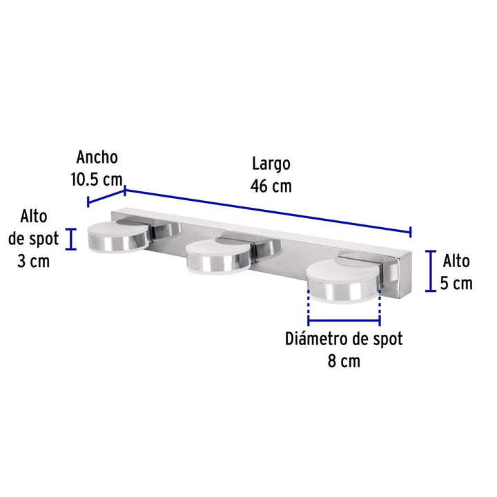 Arbotante decorativo de LED 10 W con 3 spots para baño - Mundo Tool 