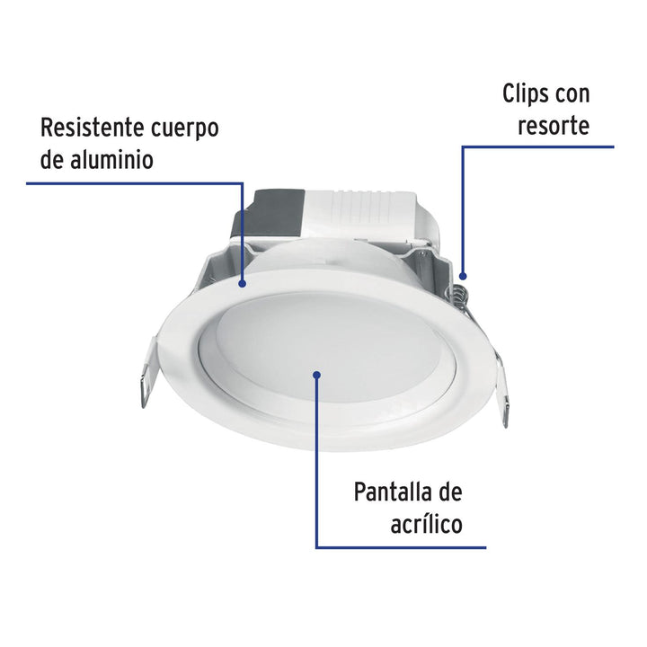 Luminario LED empotrado redondo de 5 W, luz cálida, Volteck - Mundo Tool 