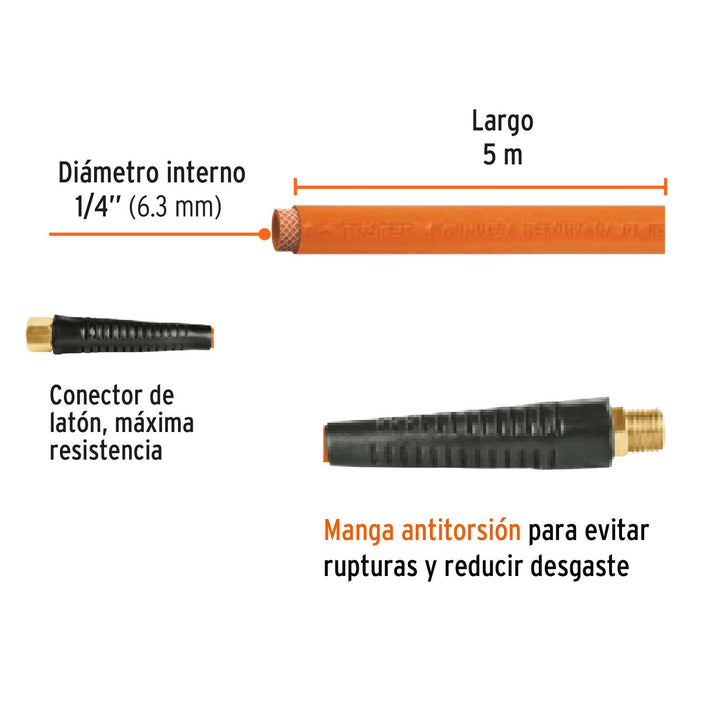 Manguera Para Compresor Baja Presión 5 Mts 1/4' Truper - Mundo Tool 