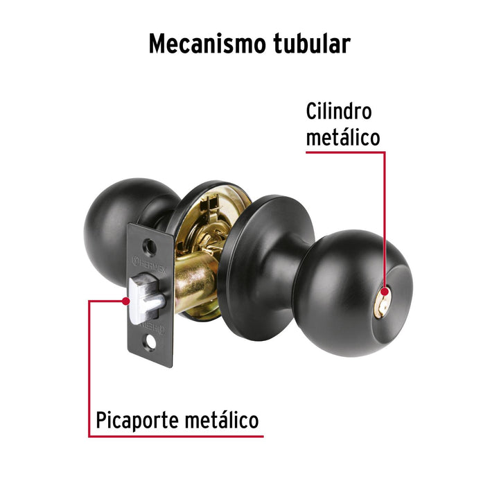 Cerradura esfera tubular, entrada, negro, Hermex Basic - Mundo Tool 