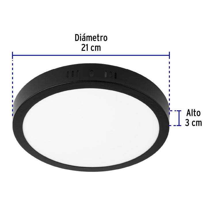 Luminario de LED 18 W redondo tipo plafón luz de día, negro - Mundo Tool 