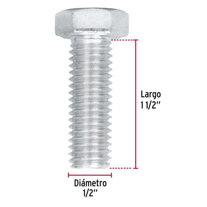 Tornillo acero galvanizado tipo máquina 1/2x1 1/2',30 pzas Fiero - Mundo Tool 