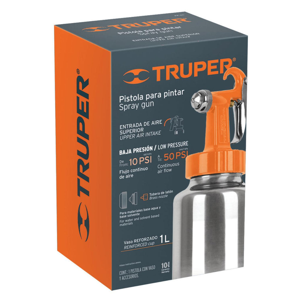 Pistola para pintar baja presión, naranja, entrada superior Truper - Mundo Tool 