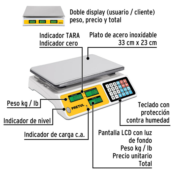 Báscula electrónica multifunciones 40 kg, Pretul - Mundo Tool 