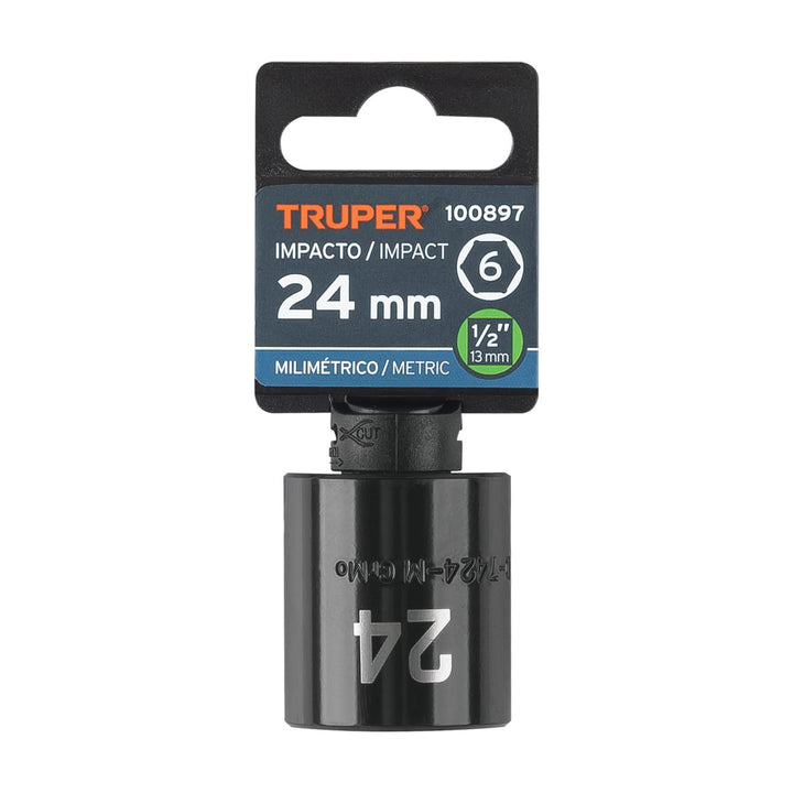 Dado de impacto de 24 mm, 6 puntas, cuadro 1/2", Truper - Mundo Tool 