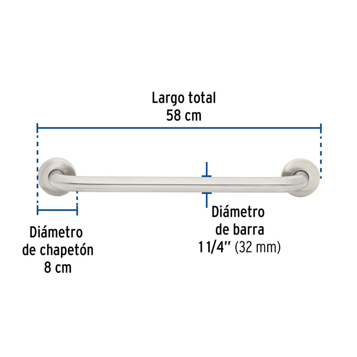 Barra recta de seguridad, acero inox, 1-1/4' x 50cm, Foset - Mundo Tool 