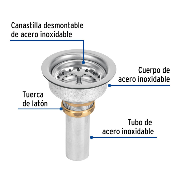 Contracanasta 3-1/2' inox, instalafácil, tubo inox, Foset - Mundo Tool 