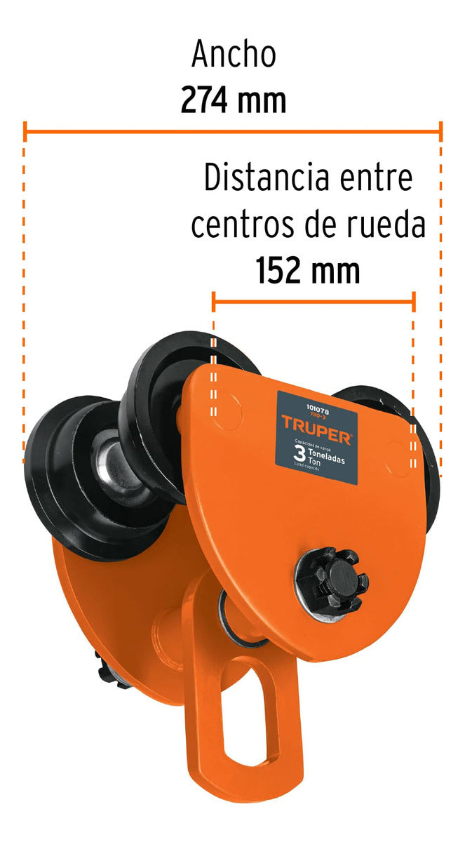 Trole De Carga 3 Ton Para Vigas Ips E Ipr, Ajustable, Truper - Mundo Tool 