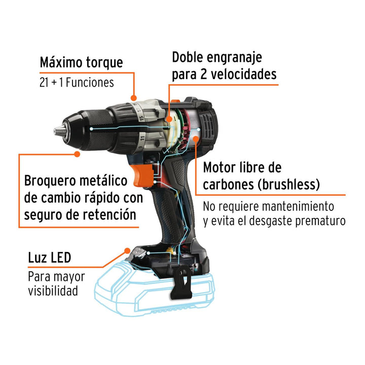 Taladro inalámbrico 1/2" 20 V Truper MAX, sin batería - Mundo Tool 