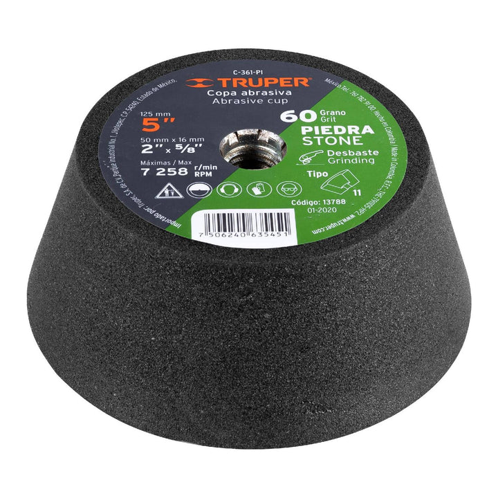 Copa Desbaste 5' Grano 60 Para Piedra Truper - Mundo Tool 