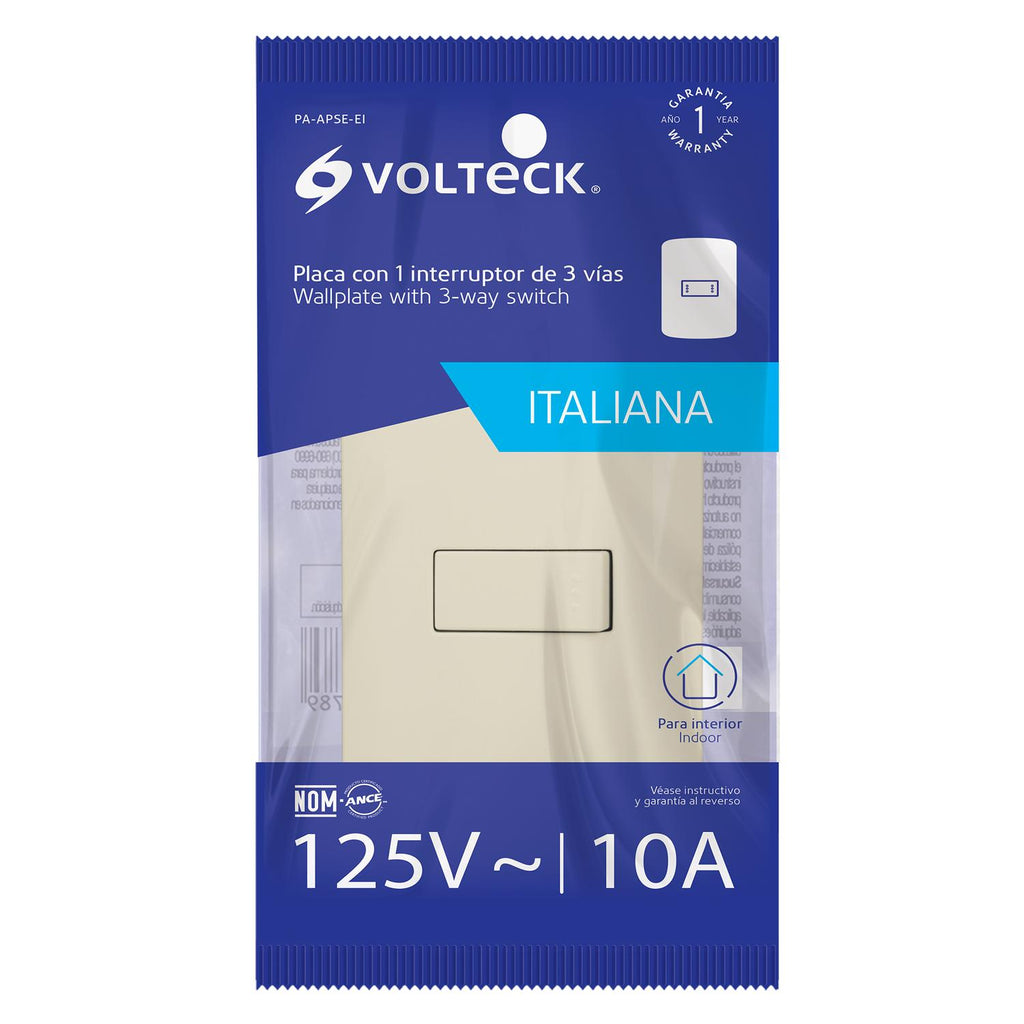 Placa armada 1 interruptor escalera marfil, línea Italiana Volteck - Mundo Tool 