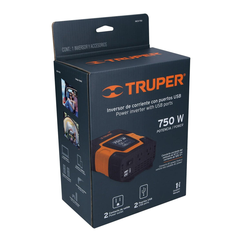 Inversor de corriente de 750 W con puertos USB, Truper - Mundo Tool 