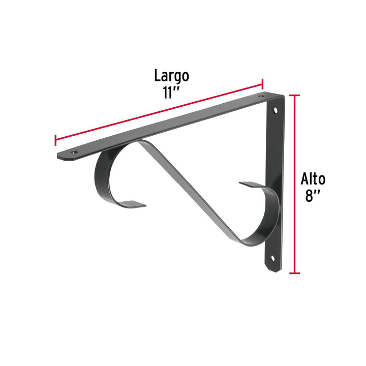 Ménsula reforzada negra diseño colonial 11 x 8', Fiero. 1 pza - Mundo Tool 