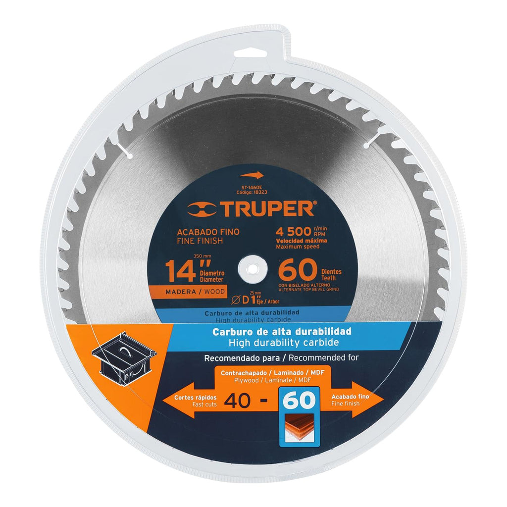 Disco sierra 14" para madera, 60 dientes centro 1", Truper - Mundo Tool 